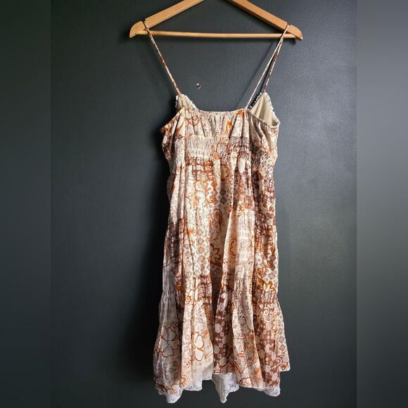 La Belle Baby Doll Bust Smocked Waist Lined Knee Lace Trim Midi Dress VTG Sz 11 - Picture 7 of 14